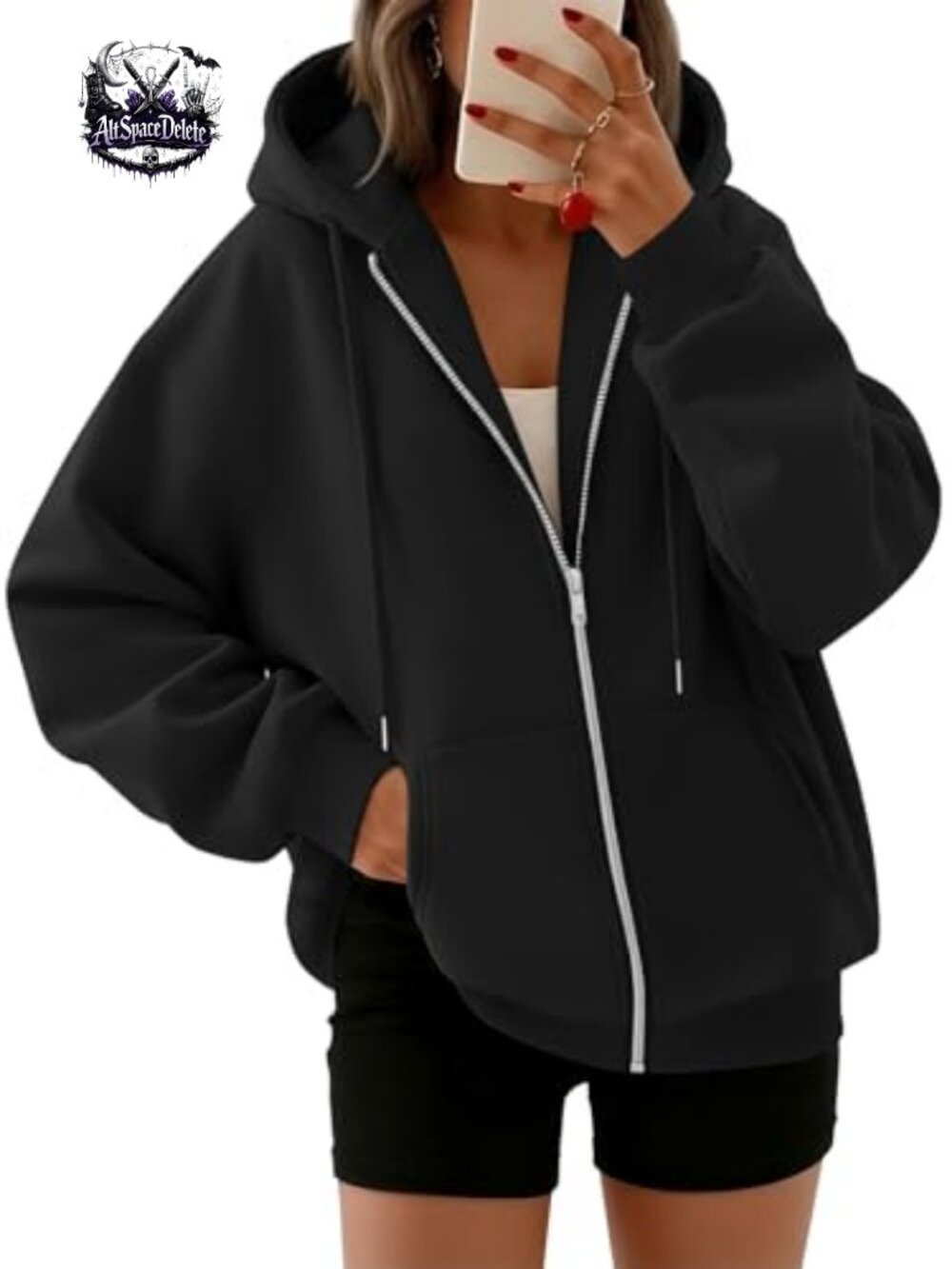 Oversized Zip Up Hoodie Fleece Sweatshirt Full Zip Drawstring Hood Pockets